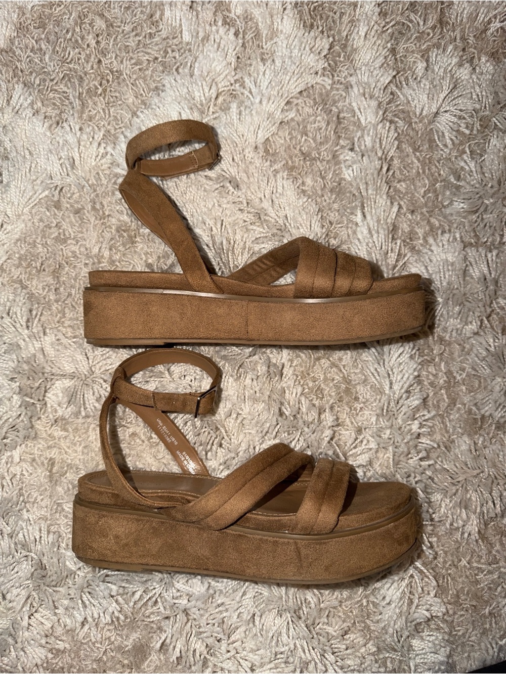 ASOS Brown Suede-Look Platform Ankle Strap Sandals
